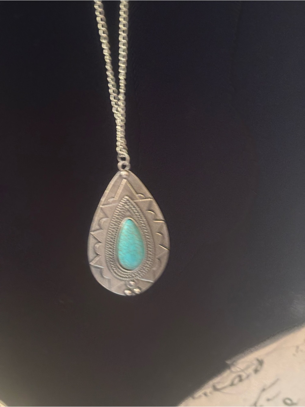 Sterling Teardrop Pendant Necklace with Turquoise Stone